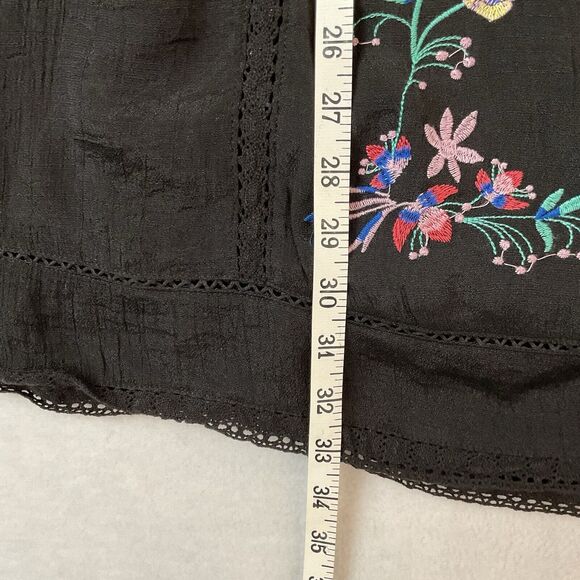 Umgee Mini Dress Womens S Black Floral Embroidered Short Sleeve Boho Lined - Picture 5 of 10